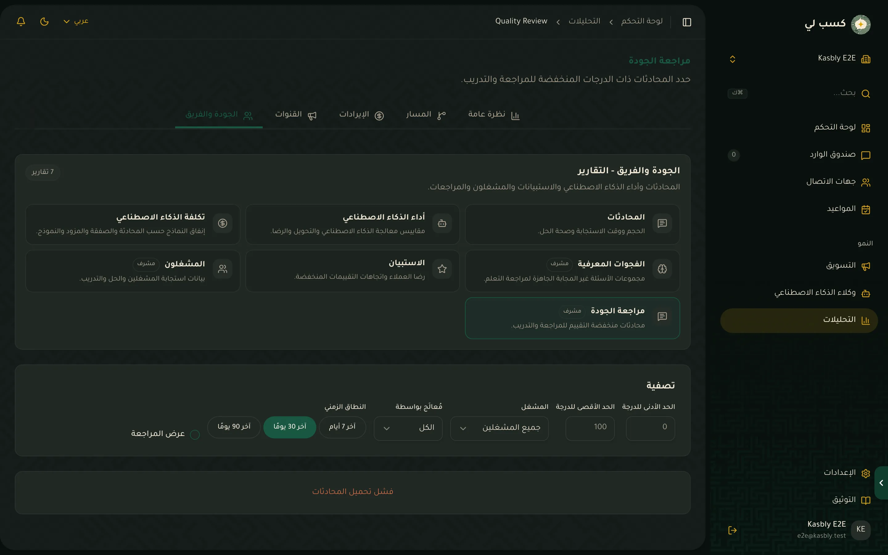 تقرير مراجعة الجودة في التحليلات